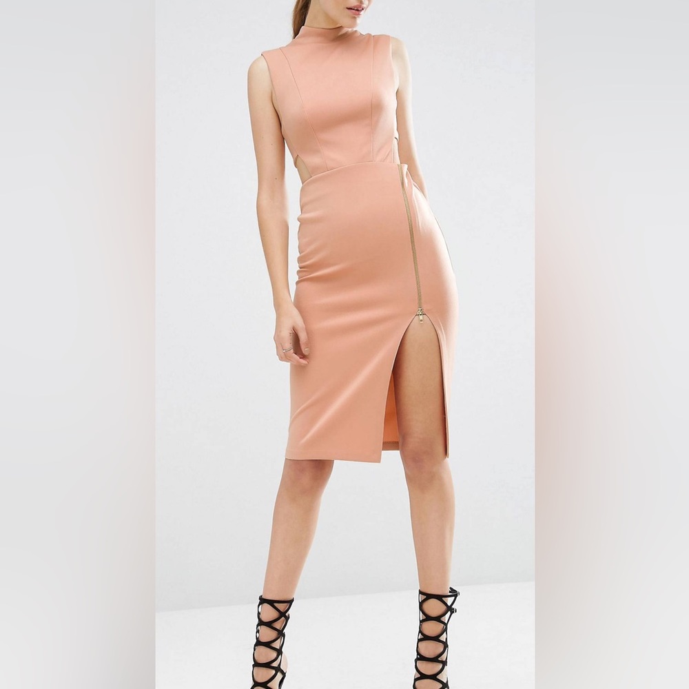 ASOS High Neck Tabard Midi Dress With Exposed Zip